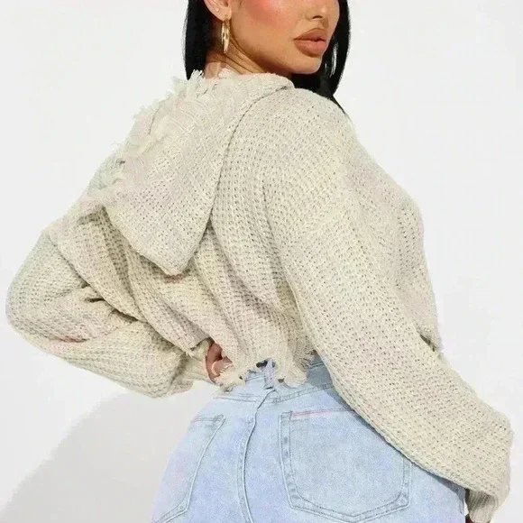 FASHION NOVA Emery Distressed Cardigan Sweater -
Oatmeal - Picture 2 of 2